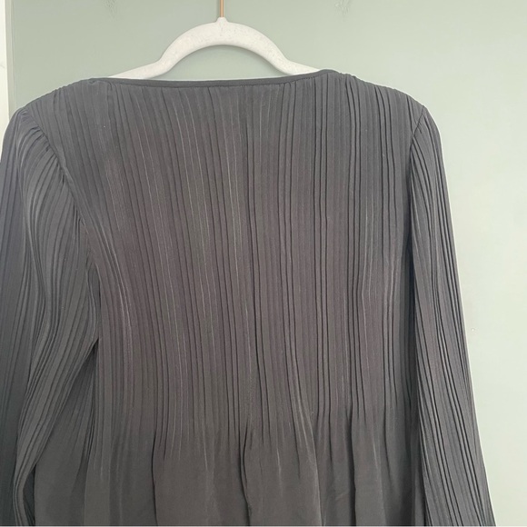 Maje "Lockin" Crepe Boat Neck Long Sleeve Black Pleated Blouse - Picture 9 of 15